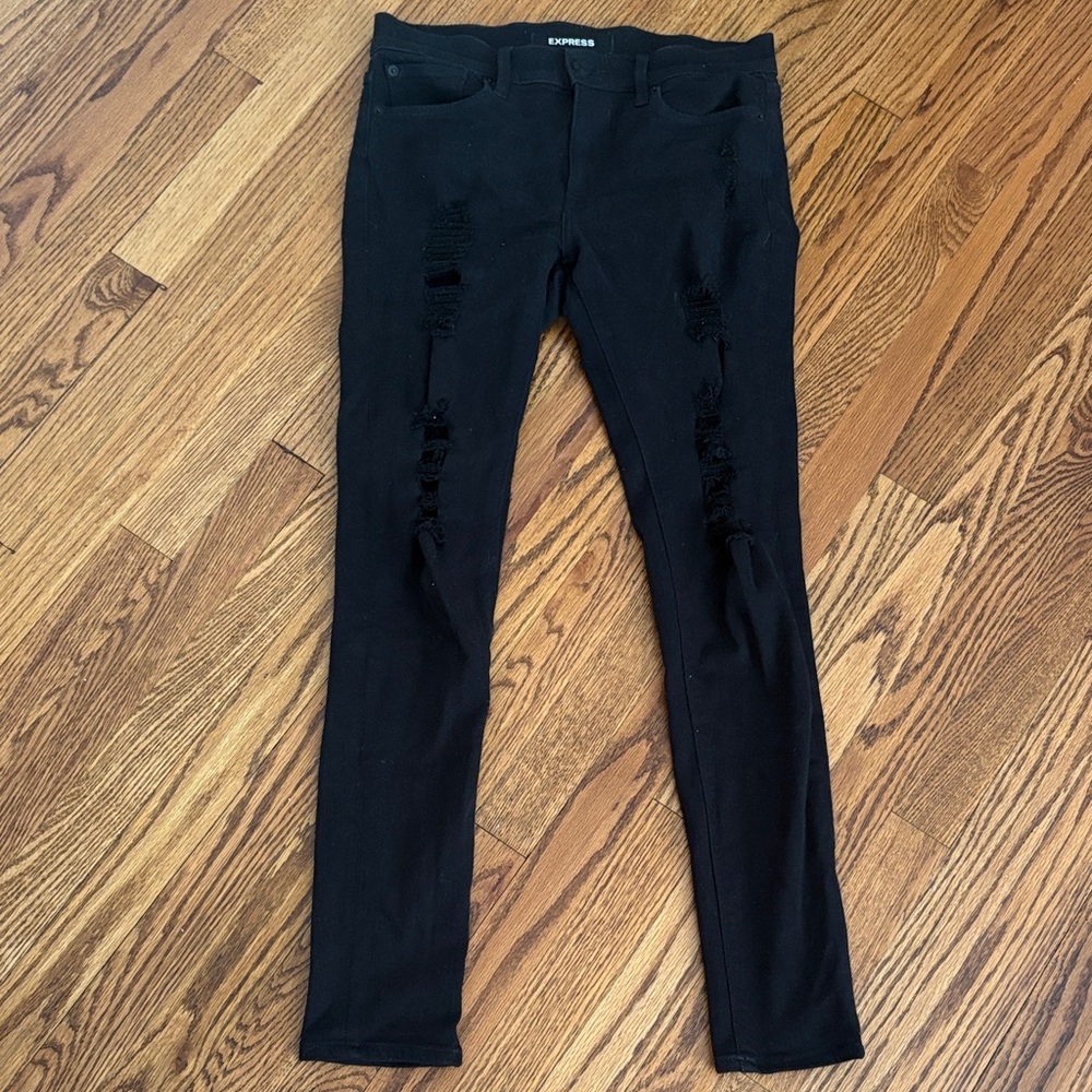 Express black distressed jeans